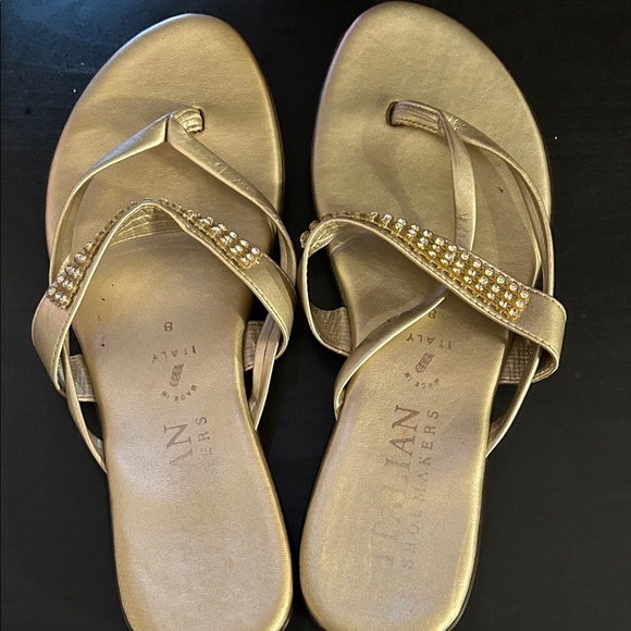 Italian Shoemakers Gold Sandals with Beaded Straps - Picture 1 of 3
